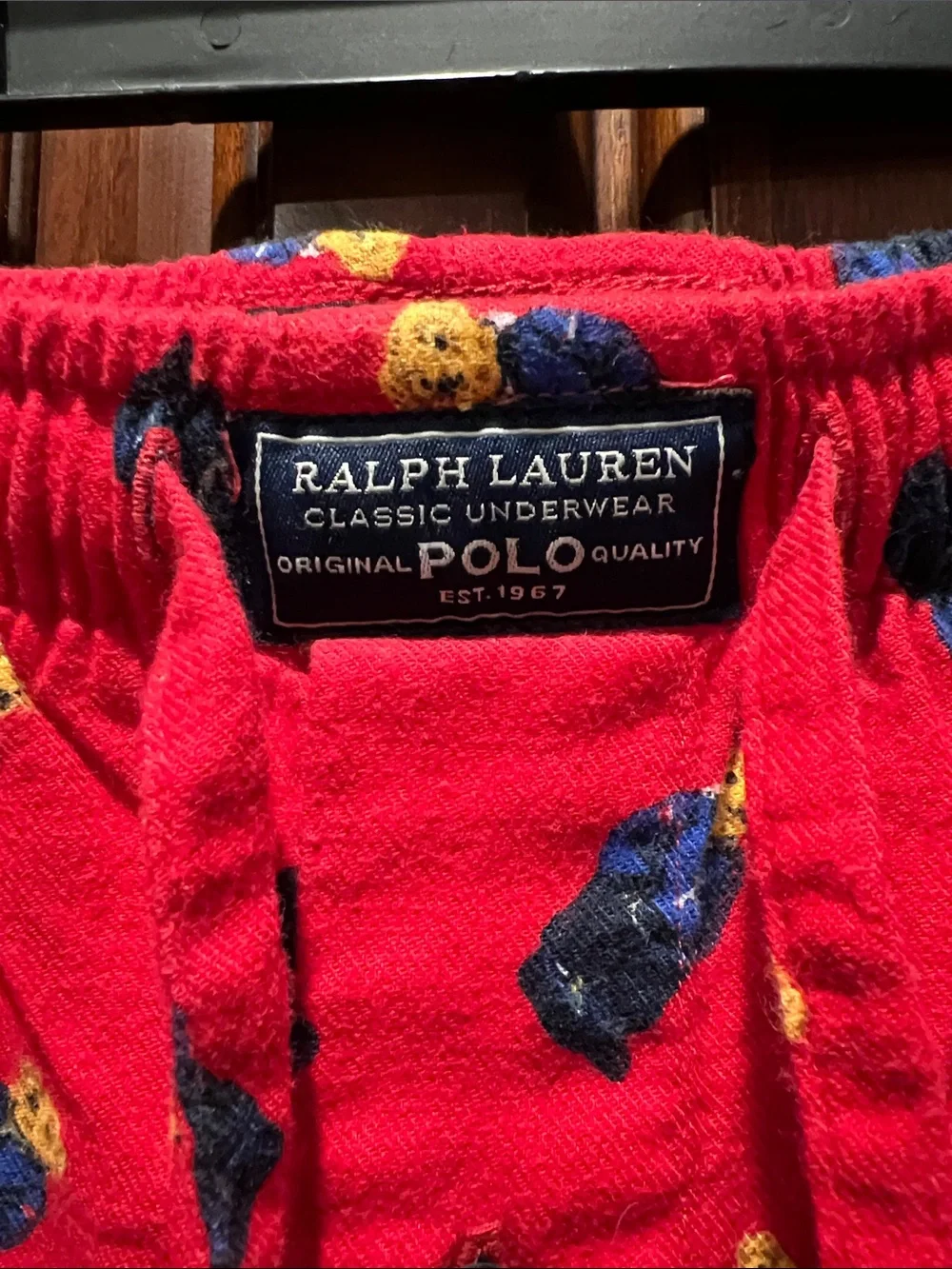 Ralph Lauren Red Pajama Pants with Blue and Yellow Car Print